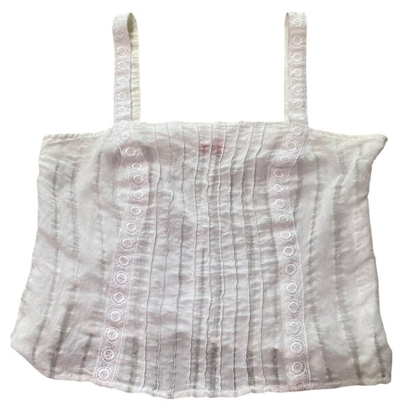 Dorothee Bis White Tank Top Women Sleeveless Sequined Blouse Pleated Jr. Size XL - Picture 1 of 4